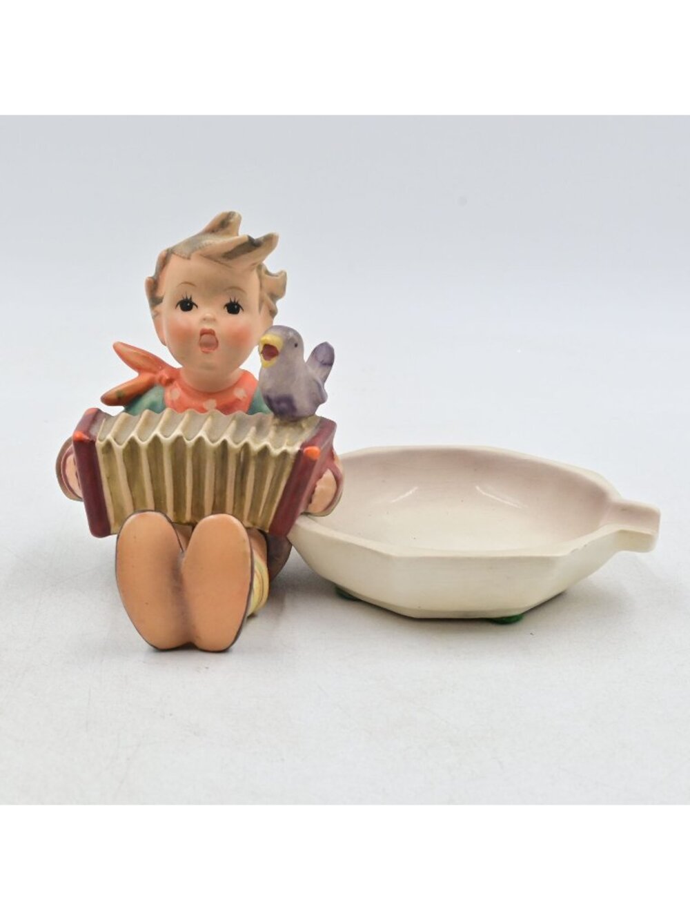 Goebel Hummel Let's Sing Ashtray #114 Boy Accordionist Bird Vintage TMK 3